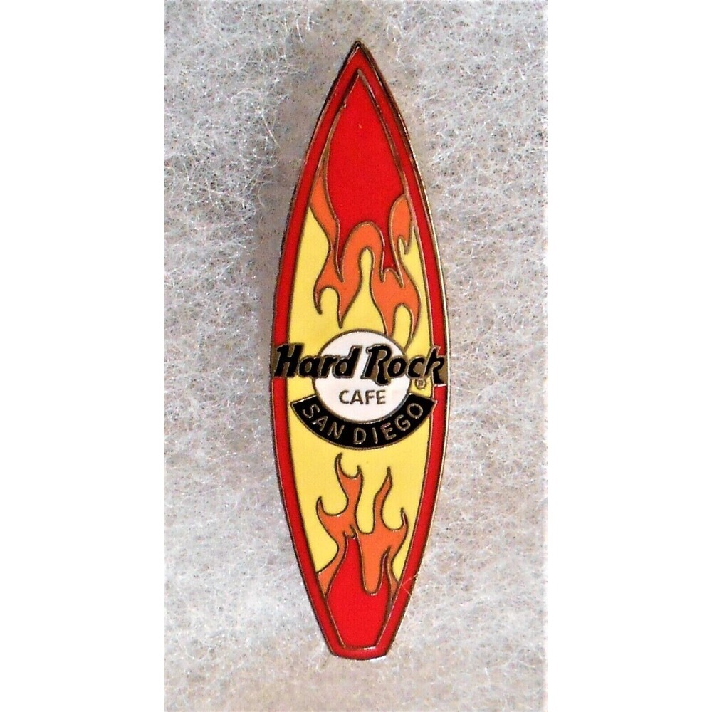 SAN DIEGO CA Hard Rock CAFE PIN Surfboard Surfs Up FLAMES Collectors Gift Guitar
